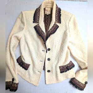 St. John Couture Cream and Brown Women's Suit  Jacket Size 8 / Skirt Size 12